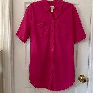 Tailored short sleeve tunic length button down